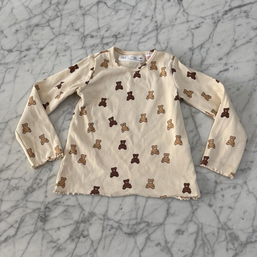 Zara Teddy Bear Ribbed Long Sleeve Shirt Sz 18 Mo 1.5Y